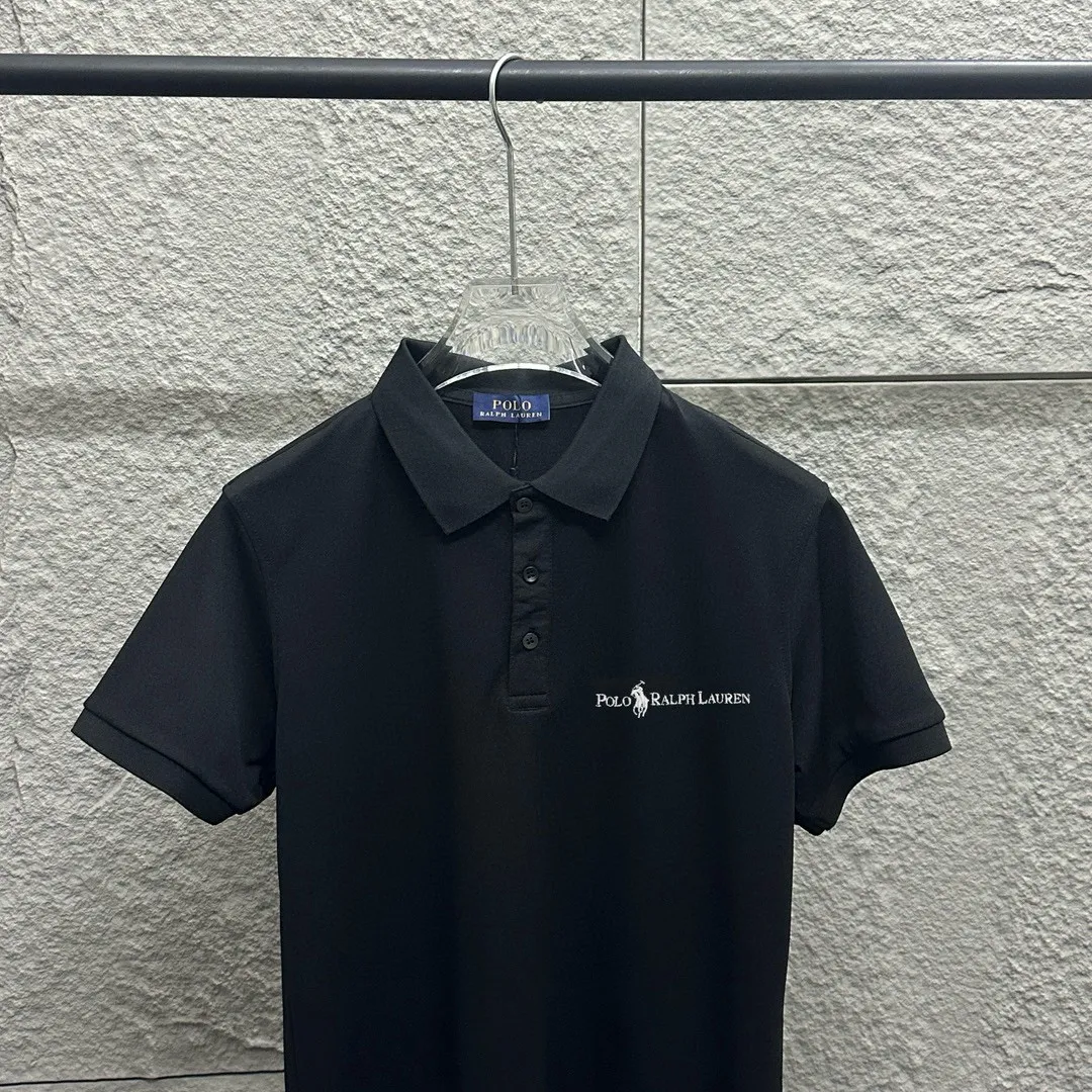 P150 Ralph Lauren POLO 2025 spring and summer new style simple logo letter embroidered pique fabric short-sleeved polo for men and women Size: M L XL 2XL 3XL Color: black white